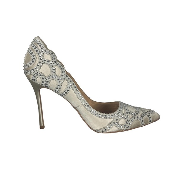 BADGLEY MISCHKA ROUGE EMBELLISHED EVENING SHOES IVORY SATIN SZ 8 NEW WITHOUT BOX - Picture 6 of 12